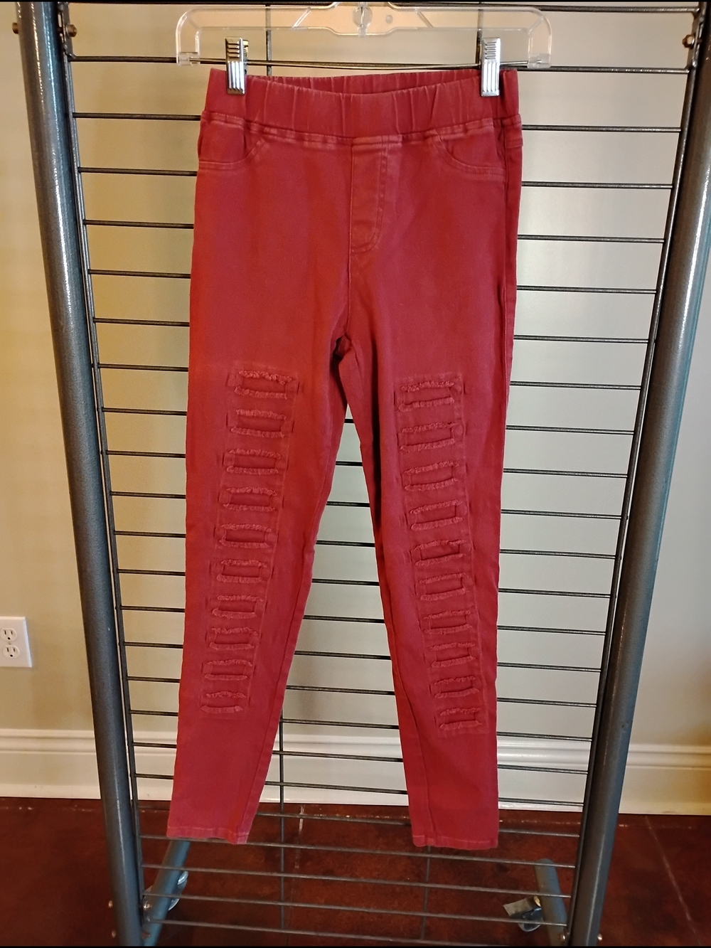 Umgee‎ Women's Red Distressed Jeggings with Elastic Waistband Size Small